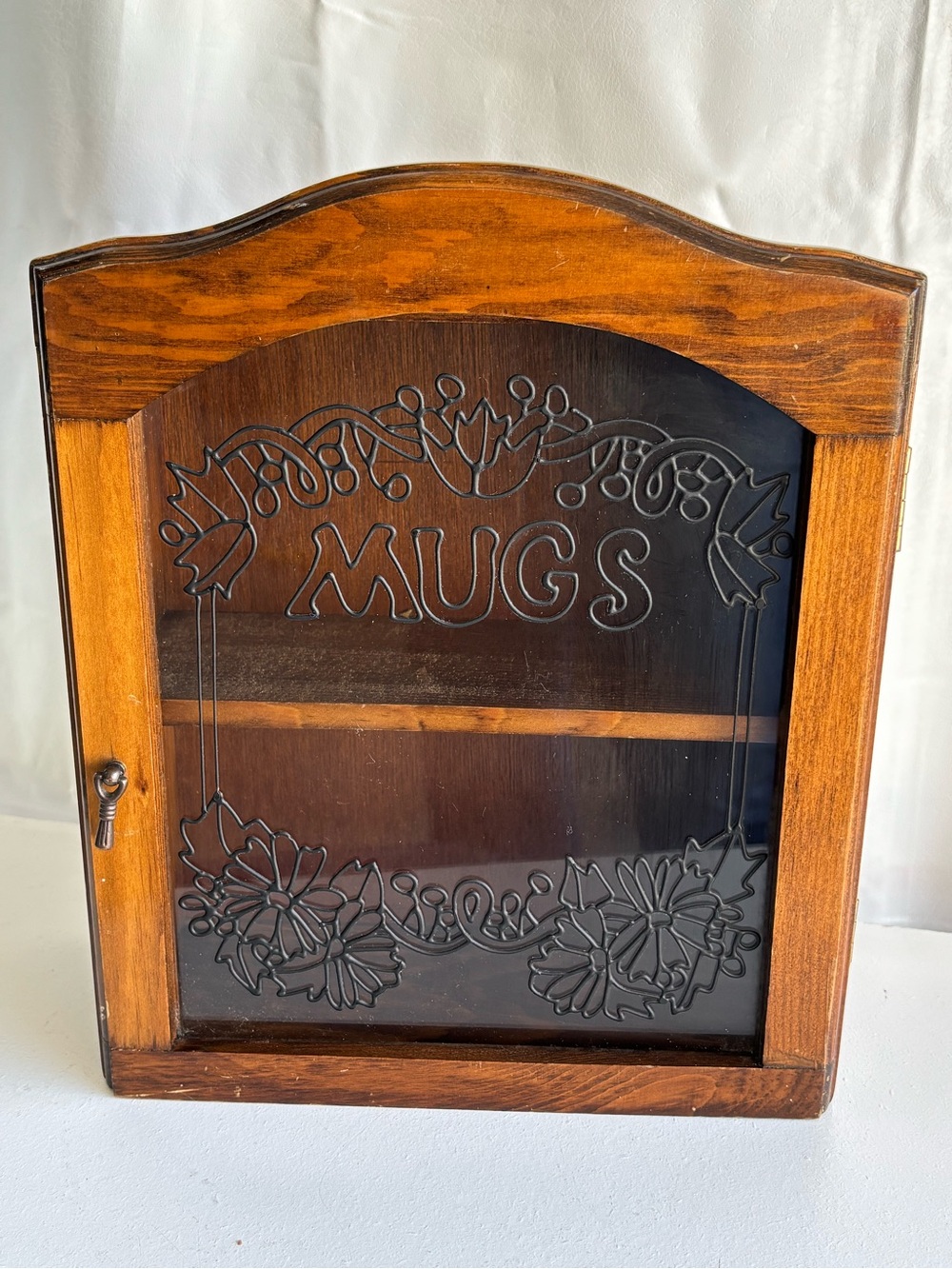 Small vintage wooden mug storage cabinet
